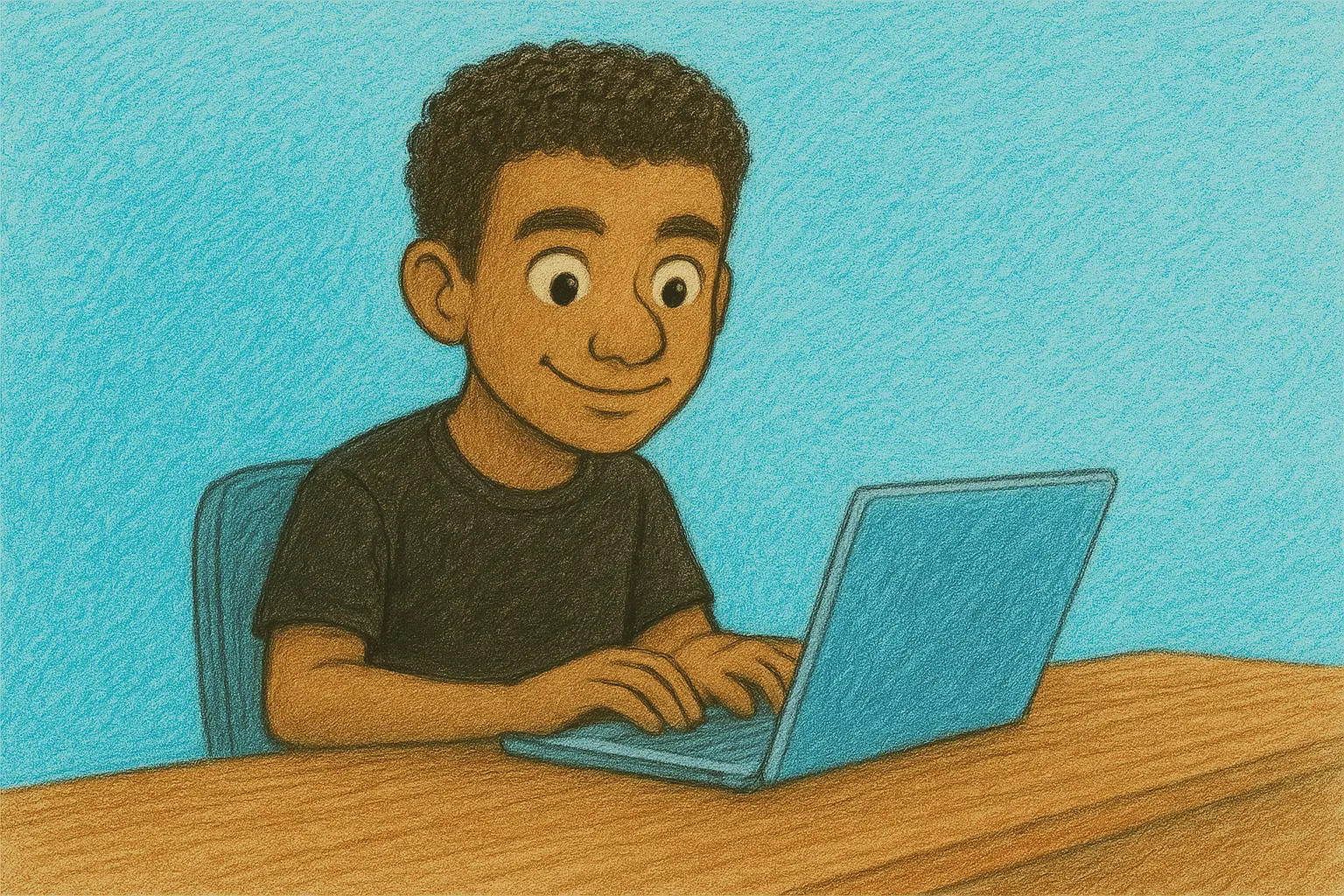 Illustration of Héctor Gómez coding at his desk