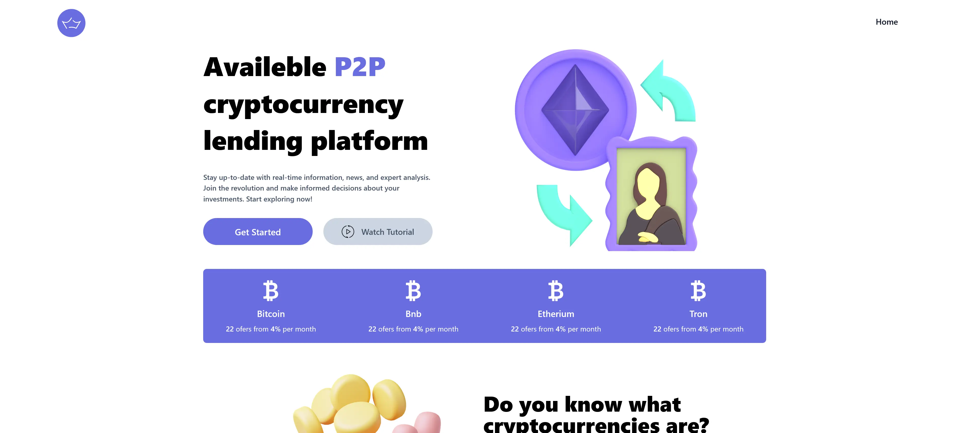 Screenshot of the CH-Crypto landing page displaying live cryptocurrency lending rates